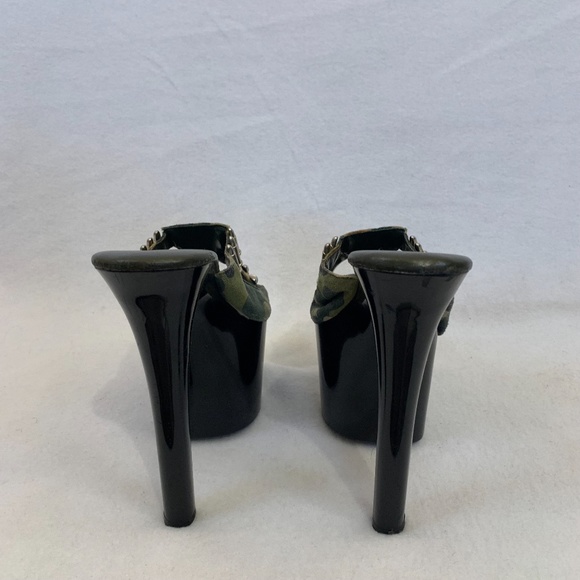 Ellie Camo Bullet Mules 6" Heel Size 6 Cloth metal and lacquered wood - Picture 5 of 7